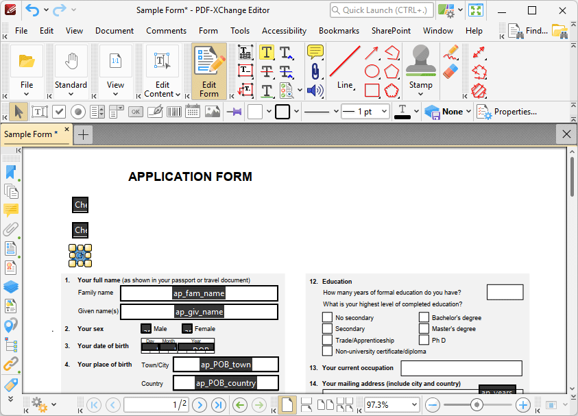 Technical Report Checking Box Tabs Guide > View > Toolbars > Form Toolbar > Add Check Boxes to Documents