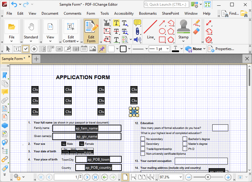 Tabs Guide > View > Toolbars > Form Toolbar > Add Check Boxes to Documents