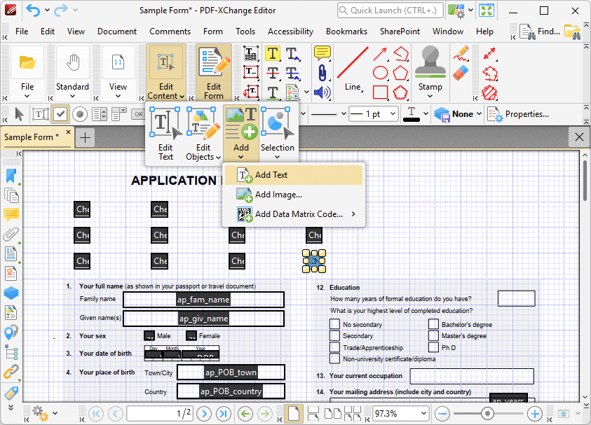 Tabs Guide > View > Toolbars > Form Toolbar > Add Check Boxes to Documents