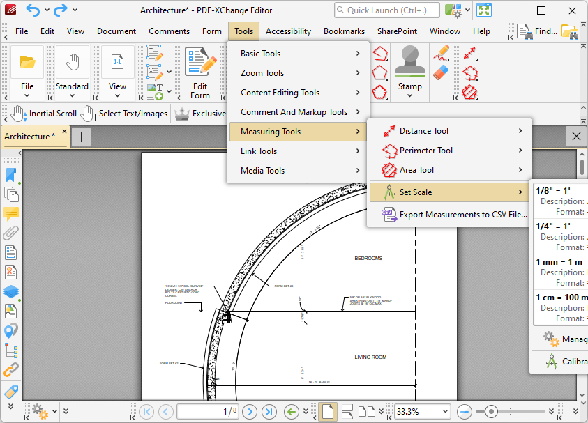 Tabs Guide > Tools > Measuring Tools > Set Scale
