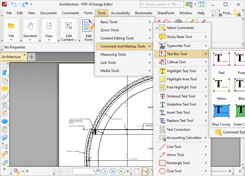 Tabs Guide > Tools > Comment And Markup Tools > Text Box Tool