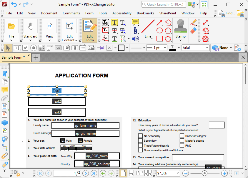 Tabs Guide > View > Toolbars > Form Toolbar > Add Text Fields to Documents