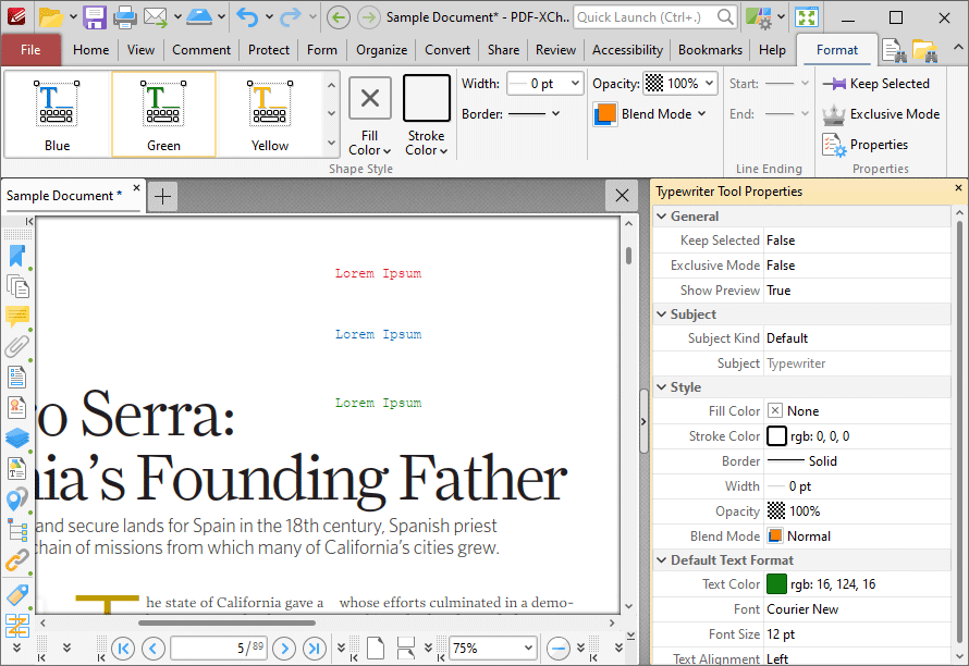 typewriter.tool.format.tab.ribbon