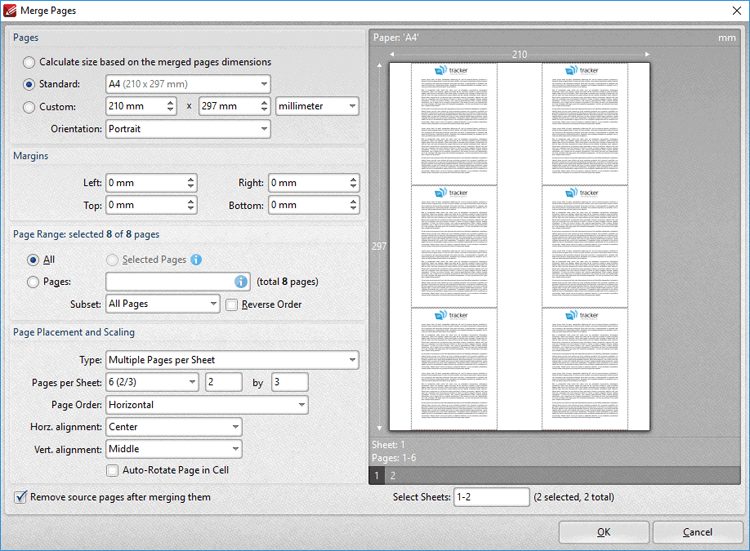 Tabs Guide > Organize Tab > Merge Pages