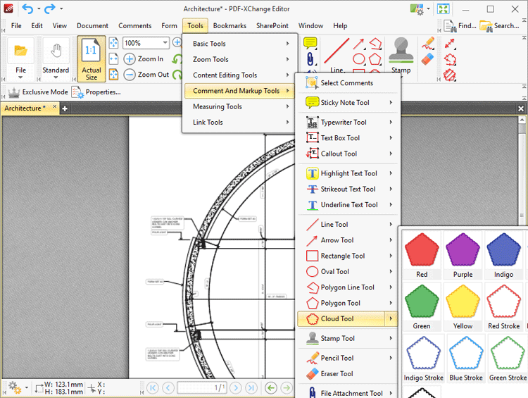 Tabs Guide > Tools > Comment And Markup Tools > Cloud Tool