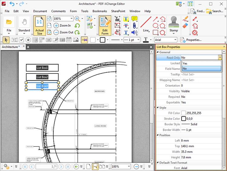 Tabs Guide > View > Toolbars > Form Toolbar > Add List Boxes to Documents