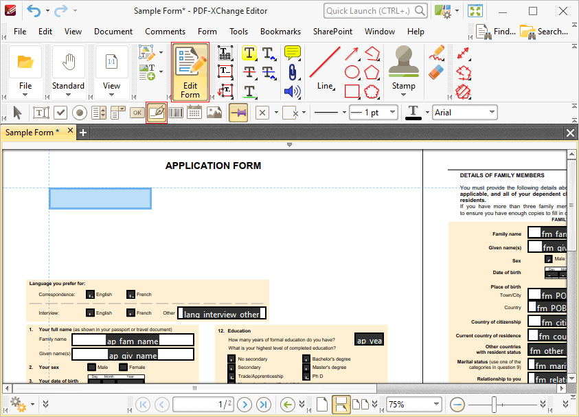 Tabs Guide > View > Toolbars > Form Toolbar > Add Digital Signature ...