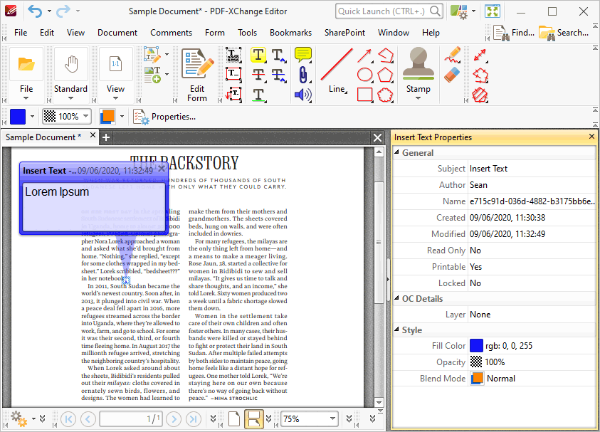 Tabs Guide > Tools > Comment And Markup Tools > Insert Text Tool