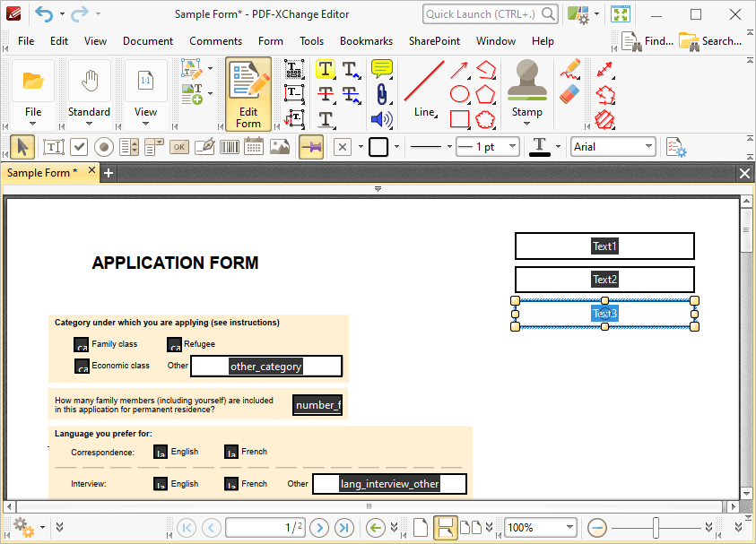 Tabs Guide > View > Toolbars > Form Toolbar > Add Text Fields to Documents