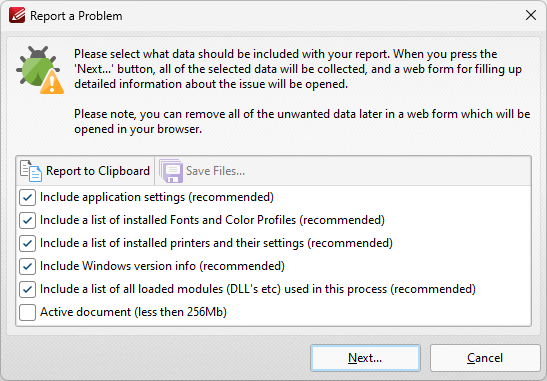 report.problem.dialog.box