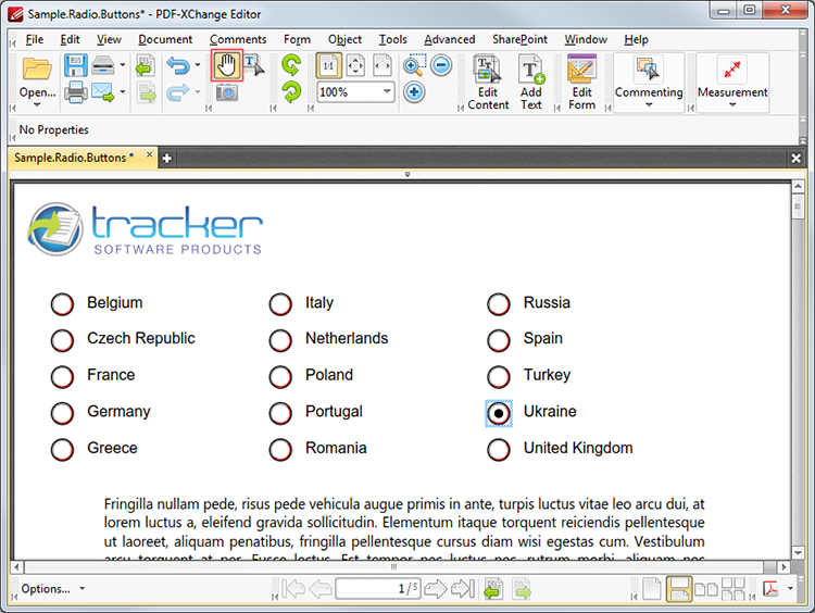 PDFXChange Editor Plus User Manual > Tabs Guide > View > Toolbars