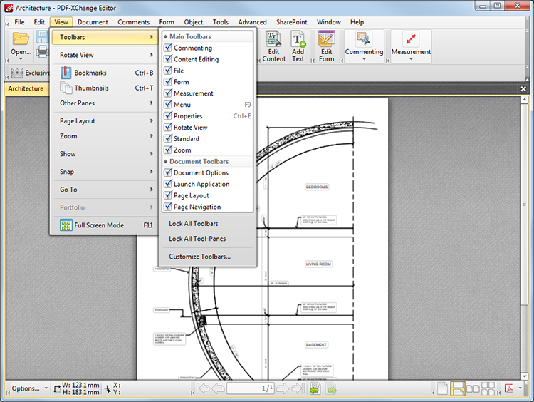 PDFXChange Editor Plus User Manual > Tabs Guide > View > Toolbars