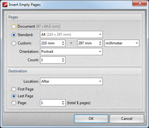PDF-XChange Editor Plus User Manual > Tabs Guide > Document > Insert Pages