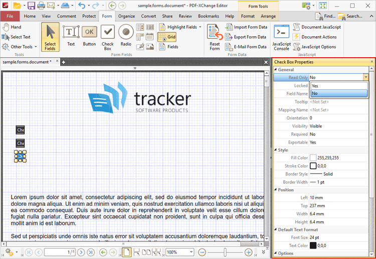 PDF-XChange Editor Plus V7 User Manual > Tabs Guide > Form Tab > Add ...