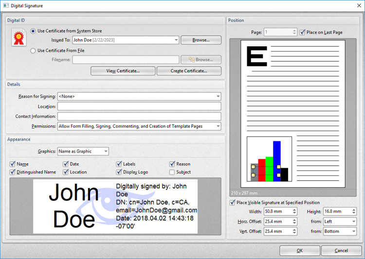 Signature Dialog Box PDF-XChange Standard V7 User Manual > Printer Settings > Security
