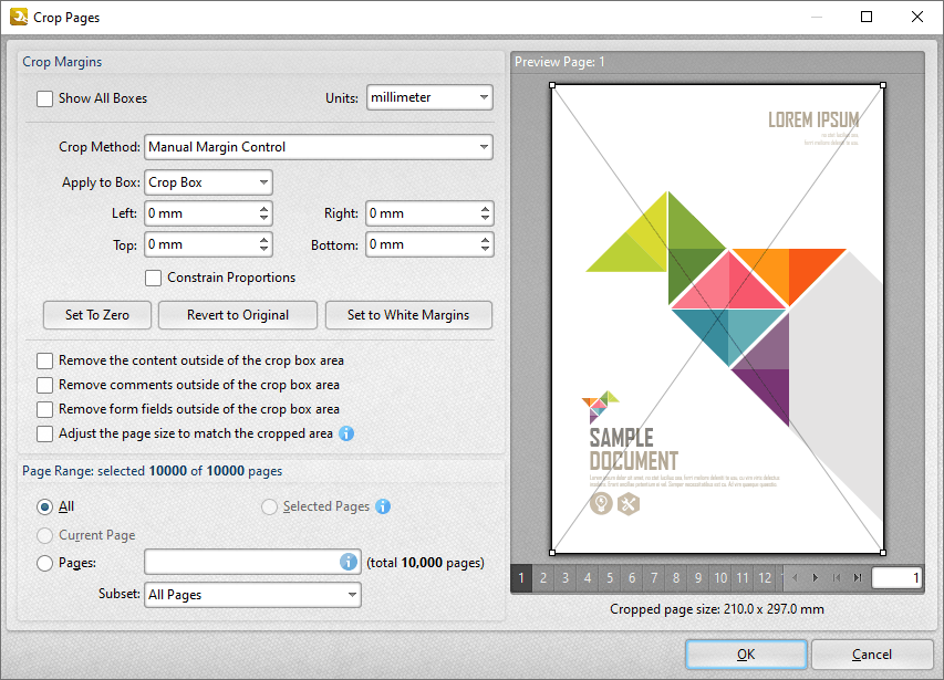 Dialog Box Pdf PDF-Tools V8 User Manual > Actions Library > Pages Actions > Crop Pages
