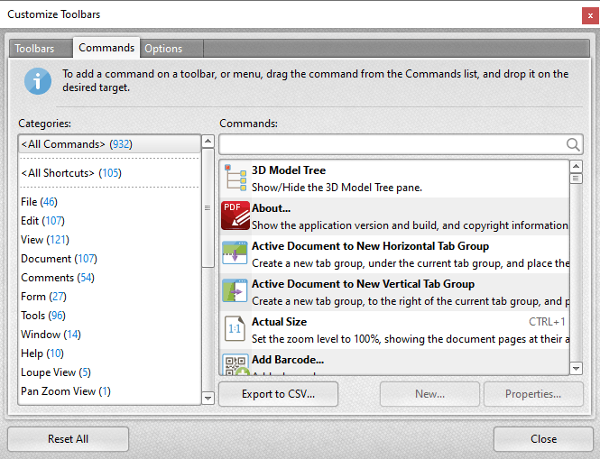PDF-XChange Editor Plus V8 User Manual > Appendix > Keyboard Shortcuts