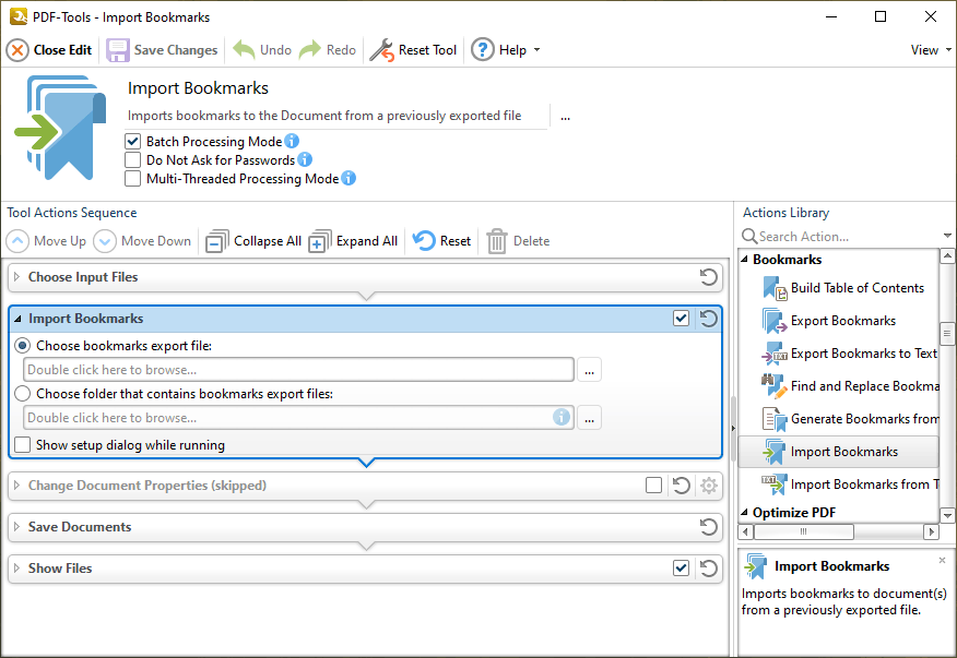 PDF-Tools V8 User Manual > Actions Library > Bookmark Actions > Import ...