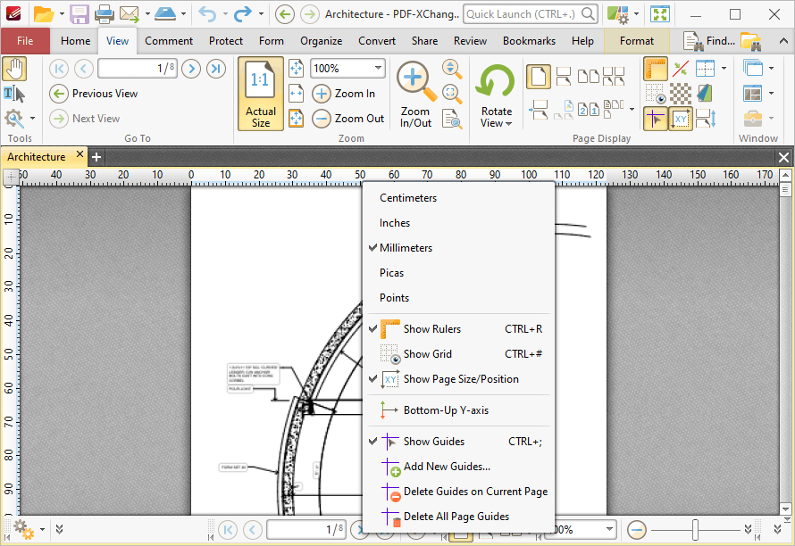 PDF-XChange Editor Plus V8 User Manual > Tabs Guide > View Tab > Rulers ...