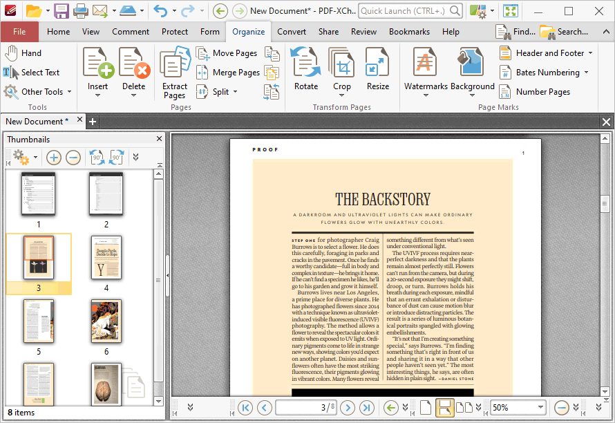 PDFXChange Editor Plus V8 User Manual > Tabs Guide > Organize Tab