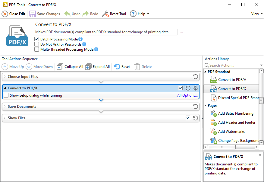Actions Library > PDF Standard Actions > Convert to PDF/X
