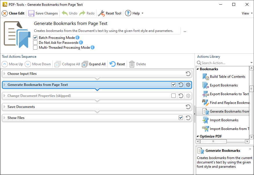 Default Tools > Bookmarks Tools > Generate Bookmarks from Page Text