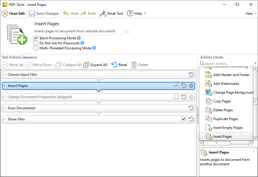 Default Tools > Pages Tools > Insert Pages