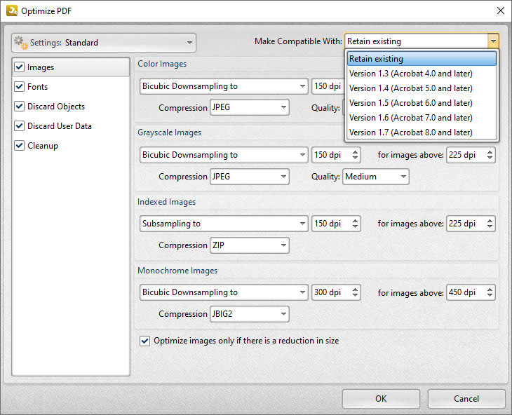 Actions Library > Optimize PDF Actions > Optimize Document