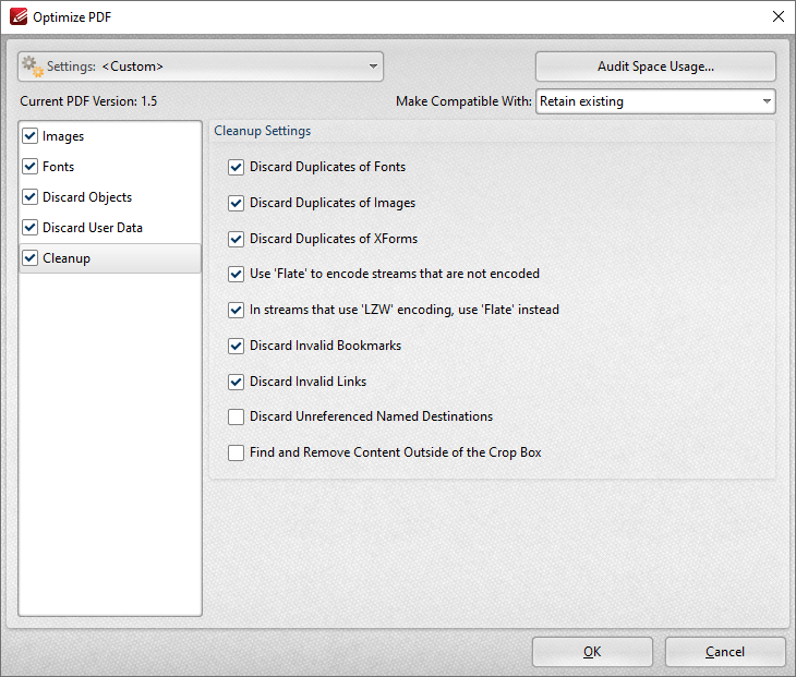 optimize.pdf.dialog.box.cleanup.ribbon