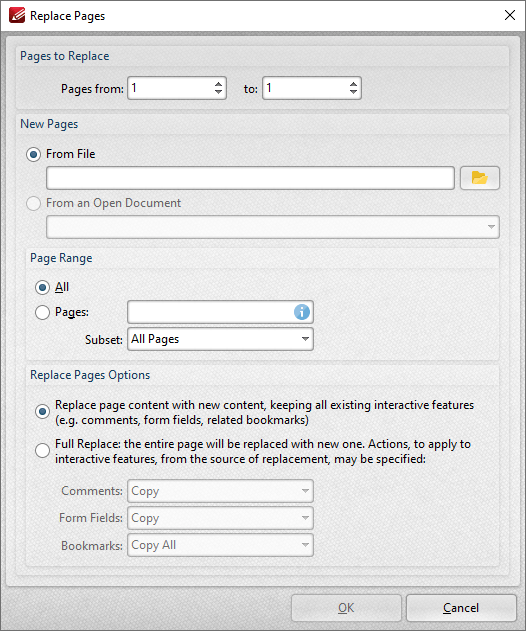 PDFXChange Editor V8 User Manual > Tabs Guide > Organize Tab > Replace