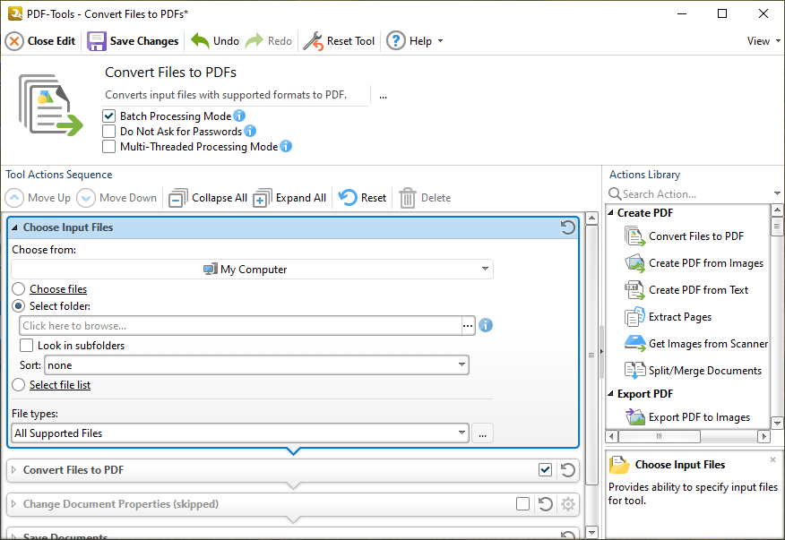 Actions Library > Input/Output Actions > Choose Input Files
