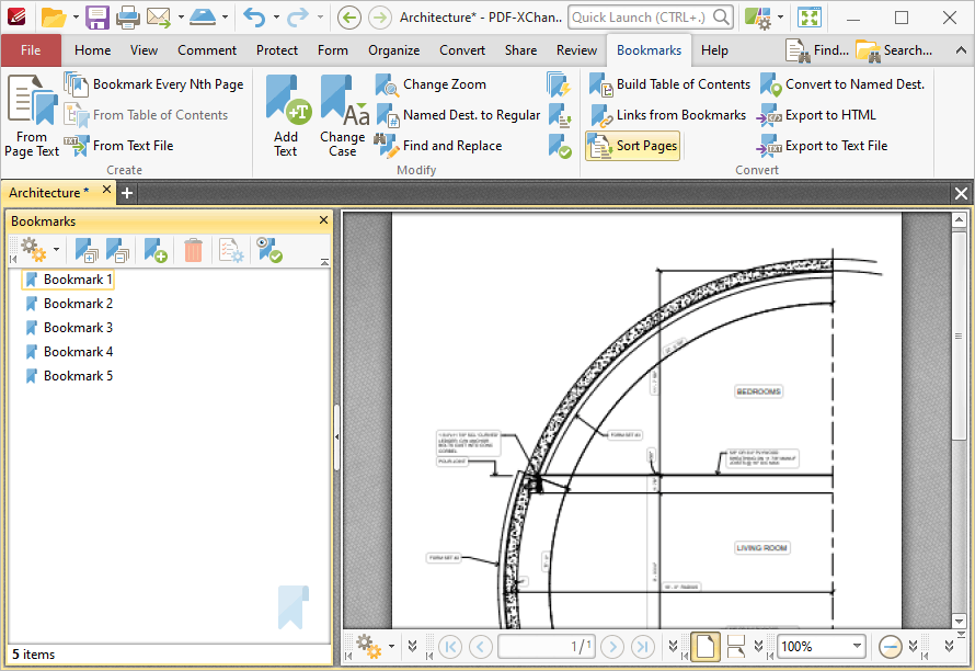 PDFXChange Editor V8 User Manual > Tabs Guide > Bookmarks Tab > Sort Pages by Bookmarks