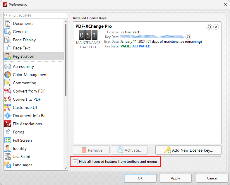 Hide all licensed features from Toolbars and Menus